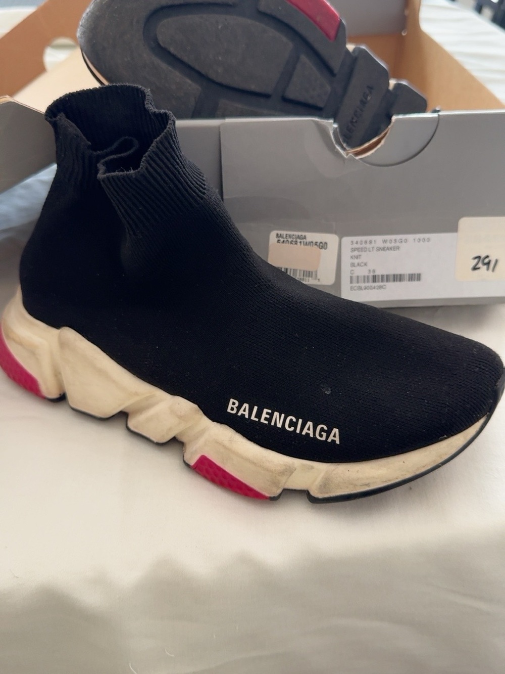 Balenciaga Black Sock-Style Runner with White Sole and Pink Accents